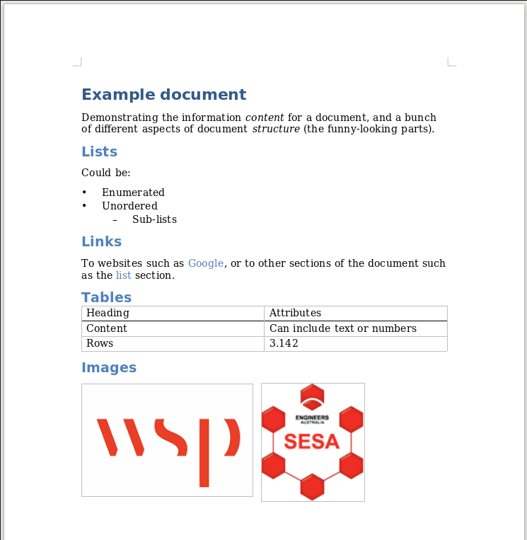 An example document in LibreOffice.